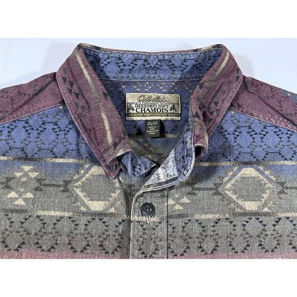 Cabela's Deerskin Soft Chamois Aztec Long Sleeve Button Up Shirt Men's XL - Picture 9 of 11